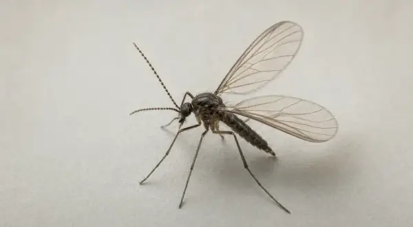 En närbild av en sorgmygga med sina genomskinliga vingar. Ett steg för att bli av med sorgmyggor är att identifiera dem.